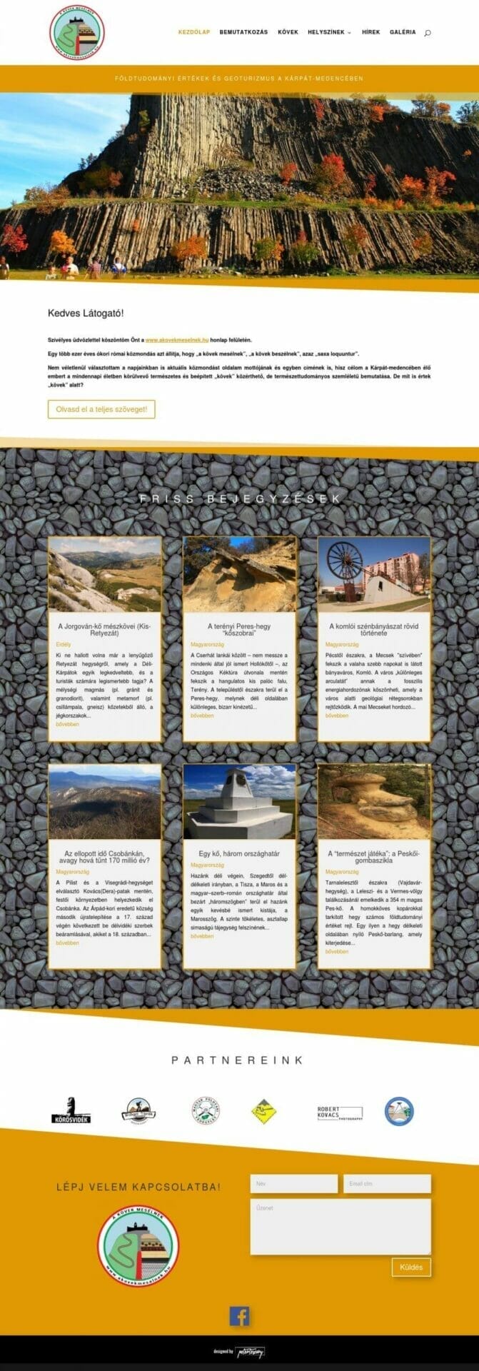 A Kövek Mesélnek weboldal fejlesztés