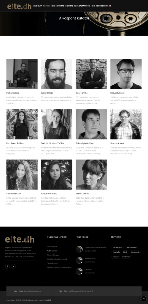 ELTE DH weboldal fejlesztés
