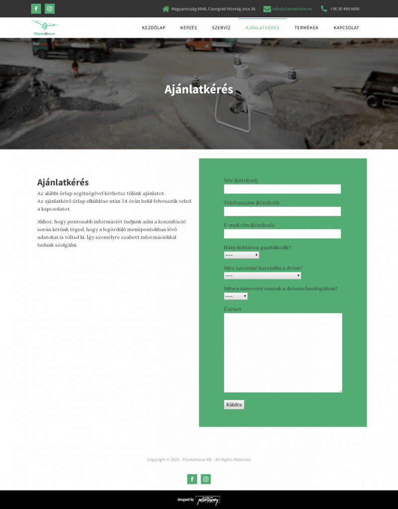 Plantadrone weboldal fejlesztés