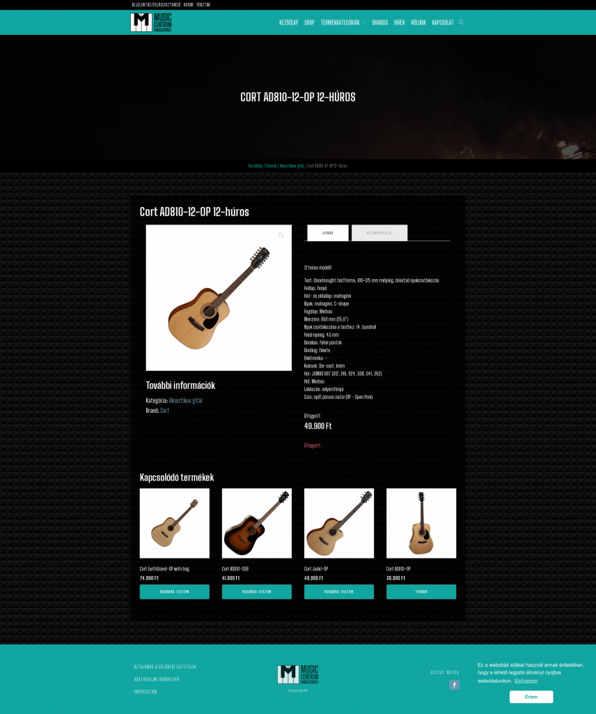 Music Centrum webshop fejlesztés
