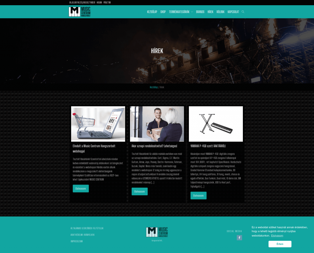 Music Centrum webshop fejlesztés