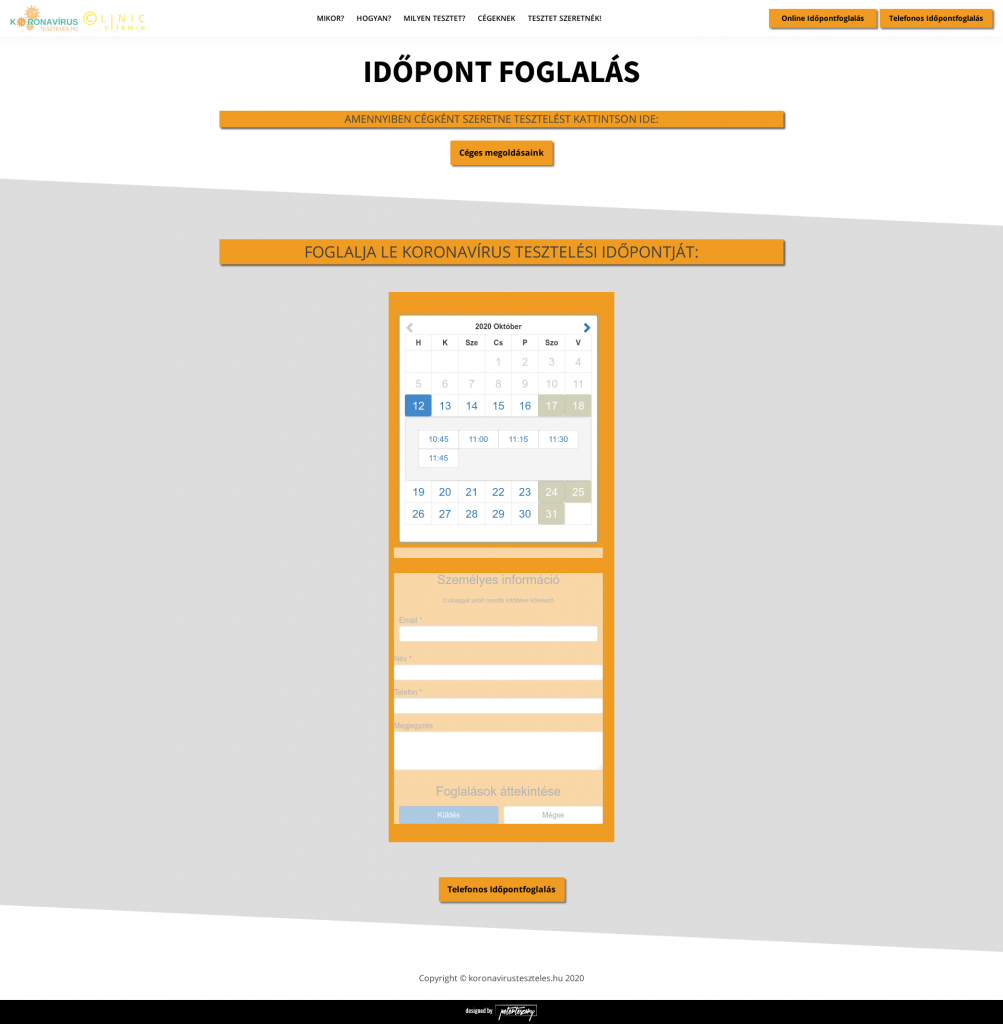 Koronavírustesztelés weboldal fejlesztés