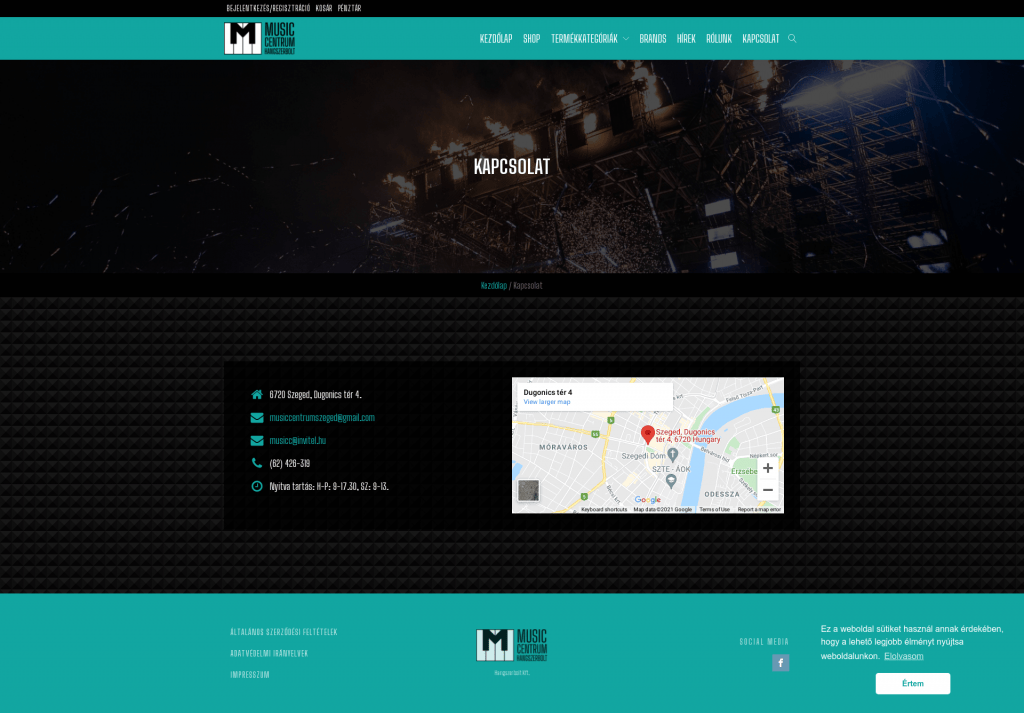 Music Centrum webshop fejlesztés