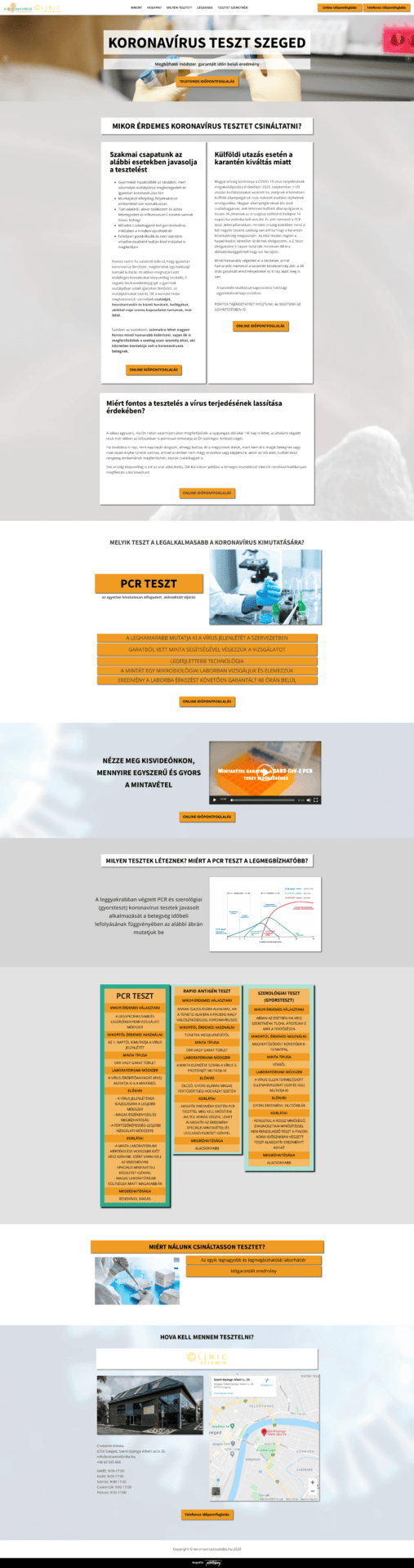Koronavirus tesztelés weboldal fejlesztés
