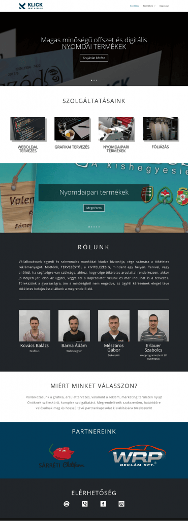 KlickPrint weboldal fejlesztés