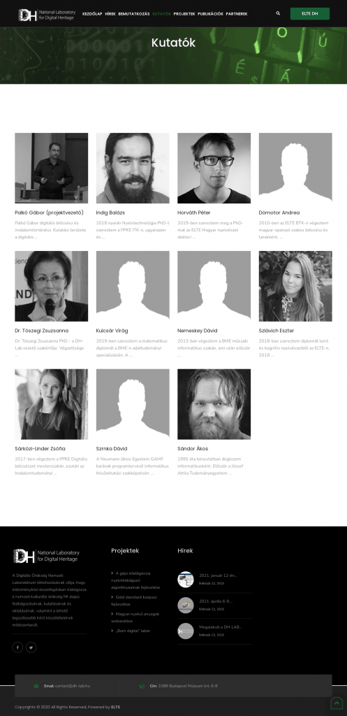 DH-LAB weboldal fejlesztés
