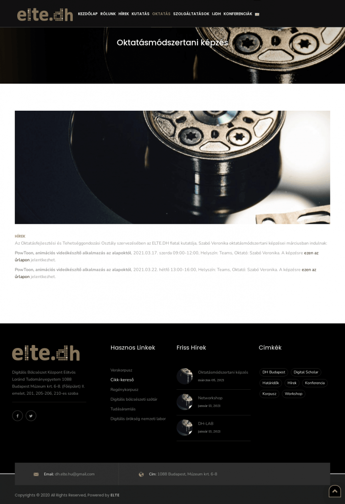 ELTE DH weboldal fejlesztés