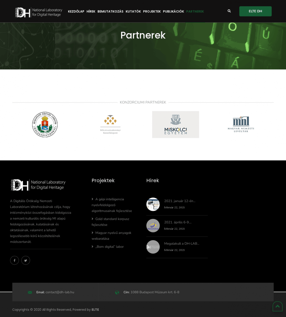 DH-LAB weboldal fejlesztés