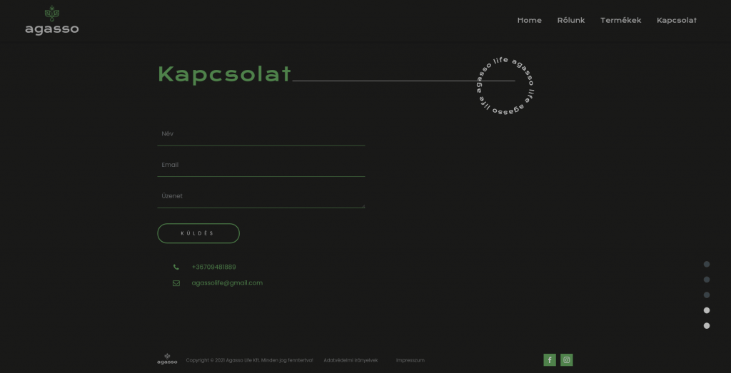 Agasso Life weboldal fejlesztés