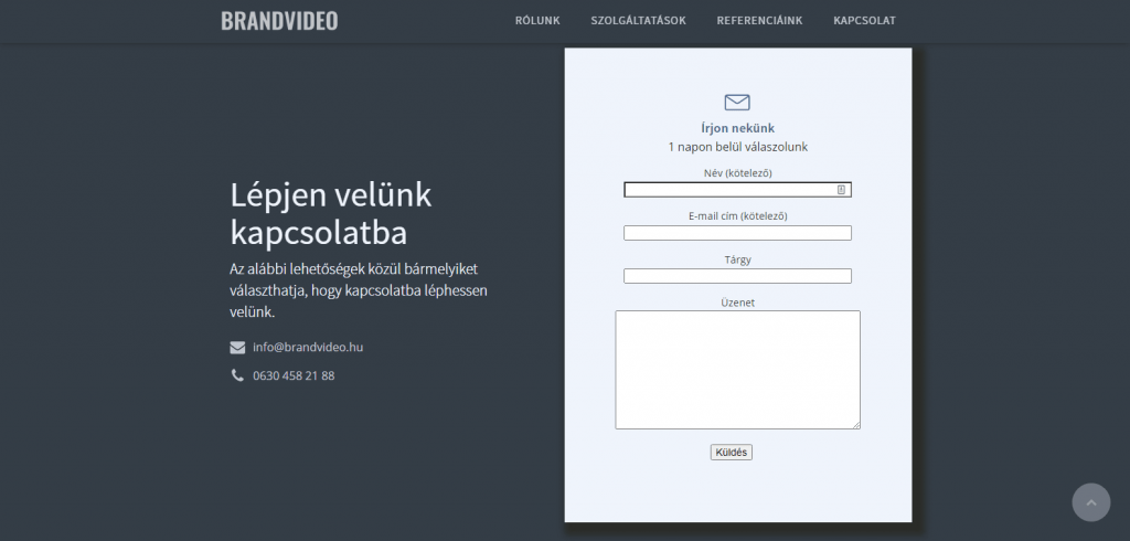 Brandvideo weboldal fejlesztés