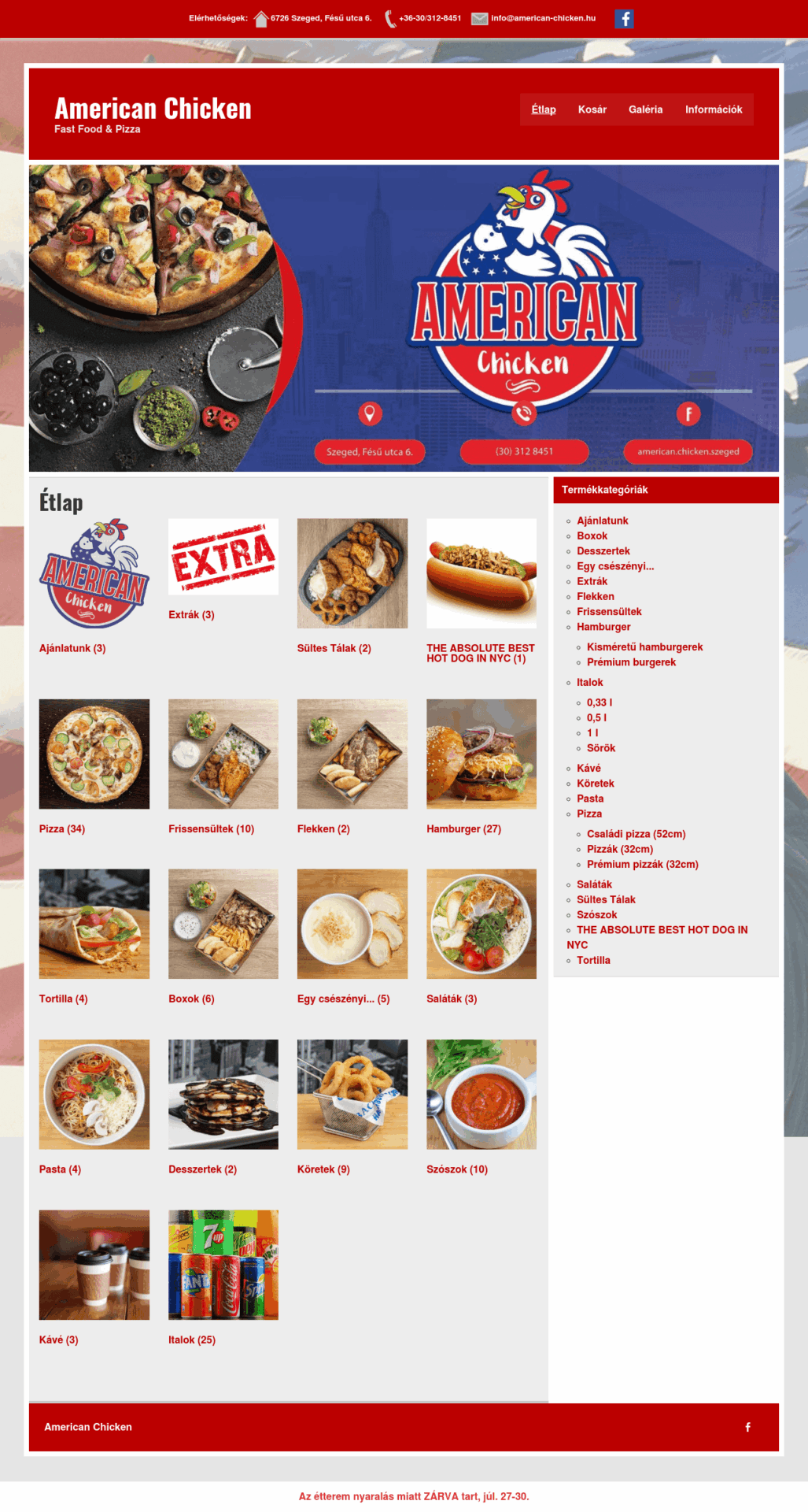 American Chicken WebShop fejlesztés