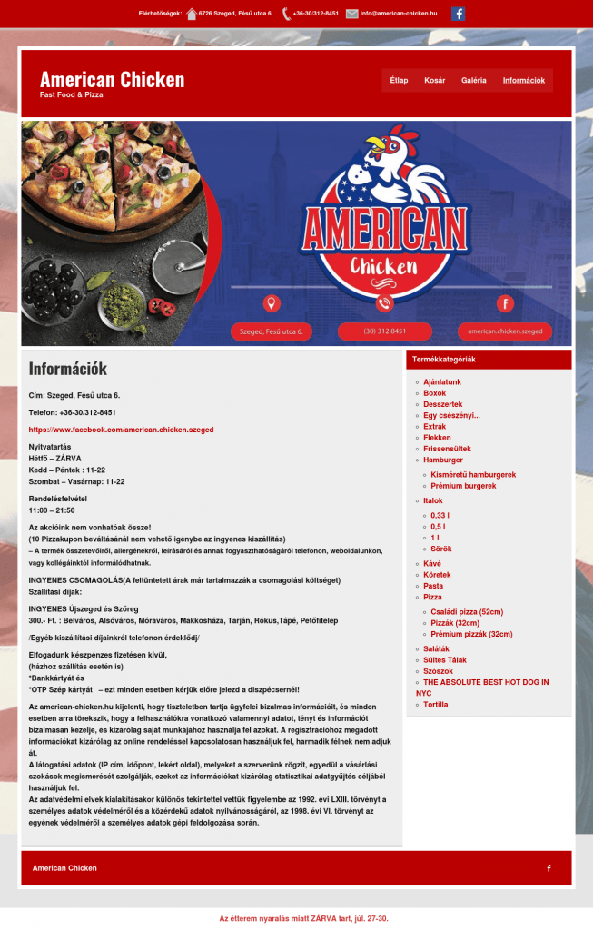 American Chicken Webshop fejlesztés