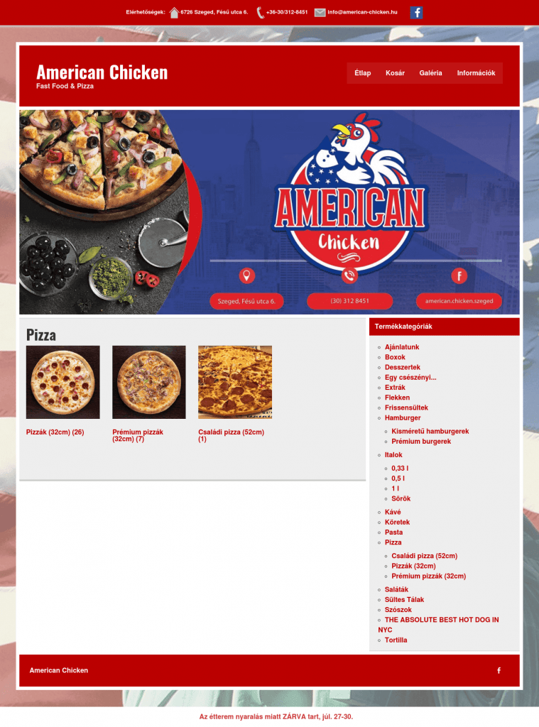 American Chicken Webshop fejlesztés