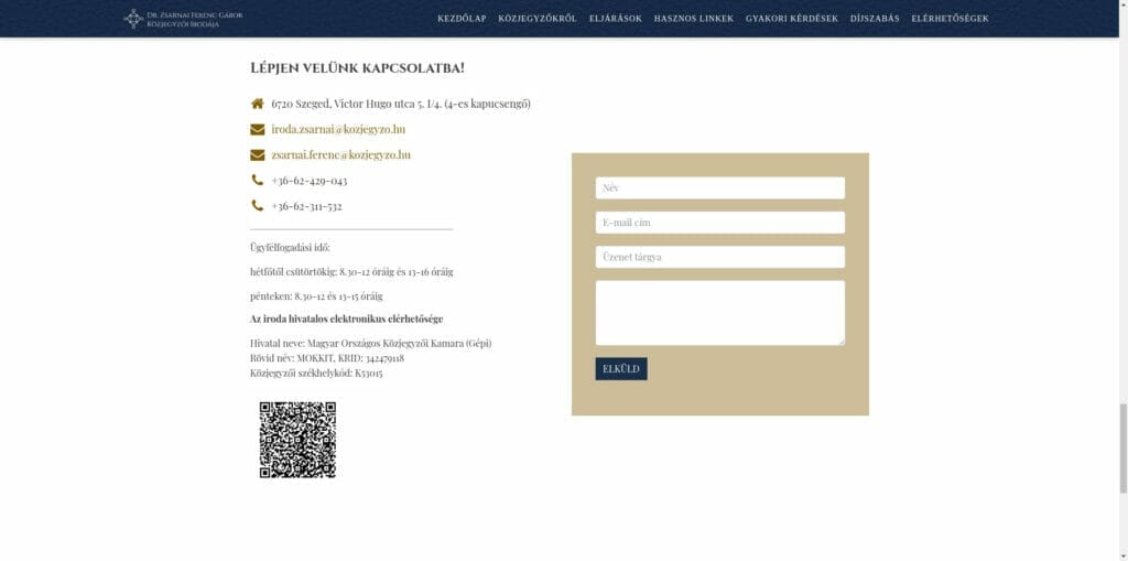 Zsarnai Közjegyző iroda weboldal fejlesztés
