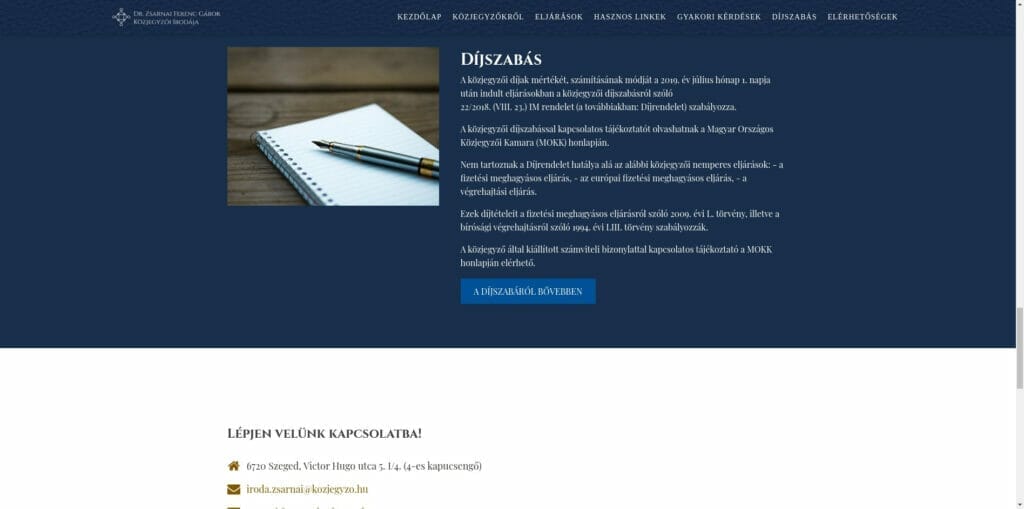 Zsarnai Közjegyző iroda weboldal fejlesztés