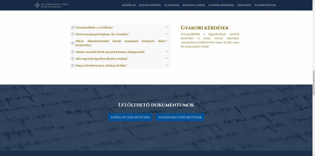 Zsarnai Közjegyző iroda weboldal fejlesztés