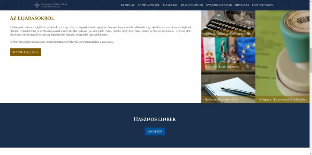 Zsarnai Közjegyző iroda weboldal fejlesztés
