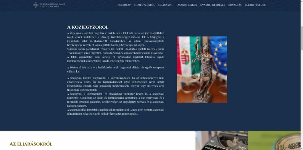 Zsarnai Közjegyző iroda weboldal fejlesztés