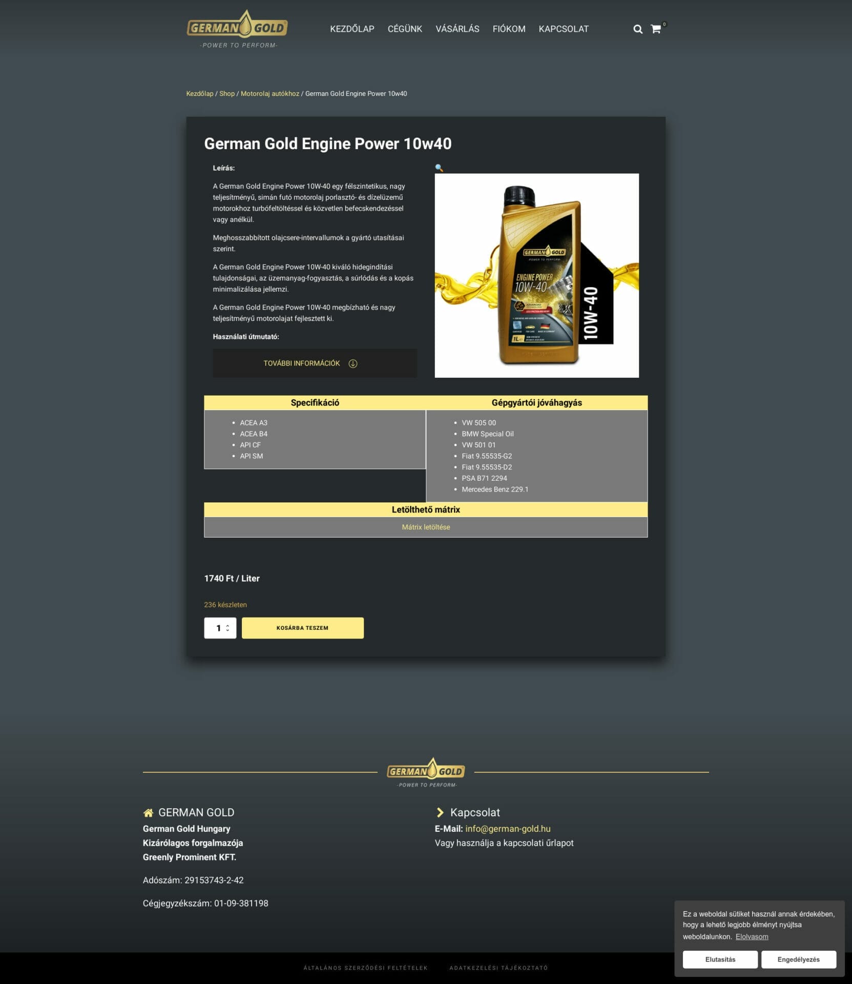 German Gold WebShop fejlesztés