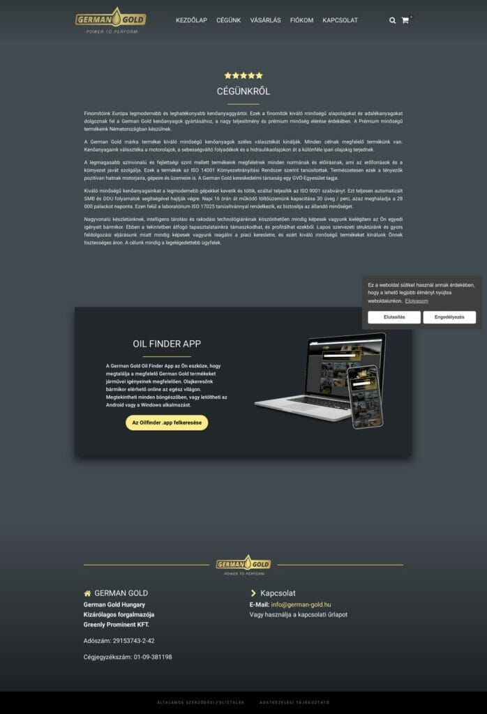 German Gold Hungary webshop fejlesztés