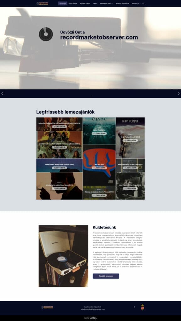 Recordmarketobserver.com weboldal fejlesztés