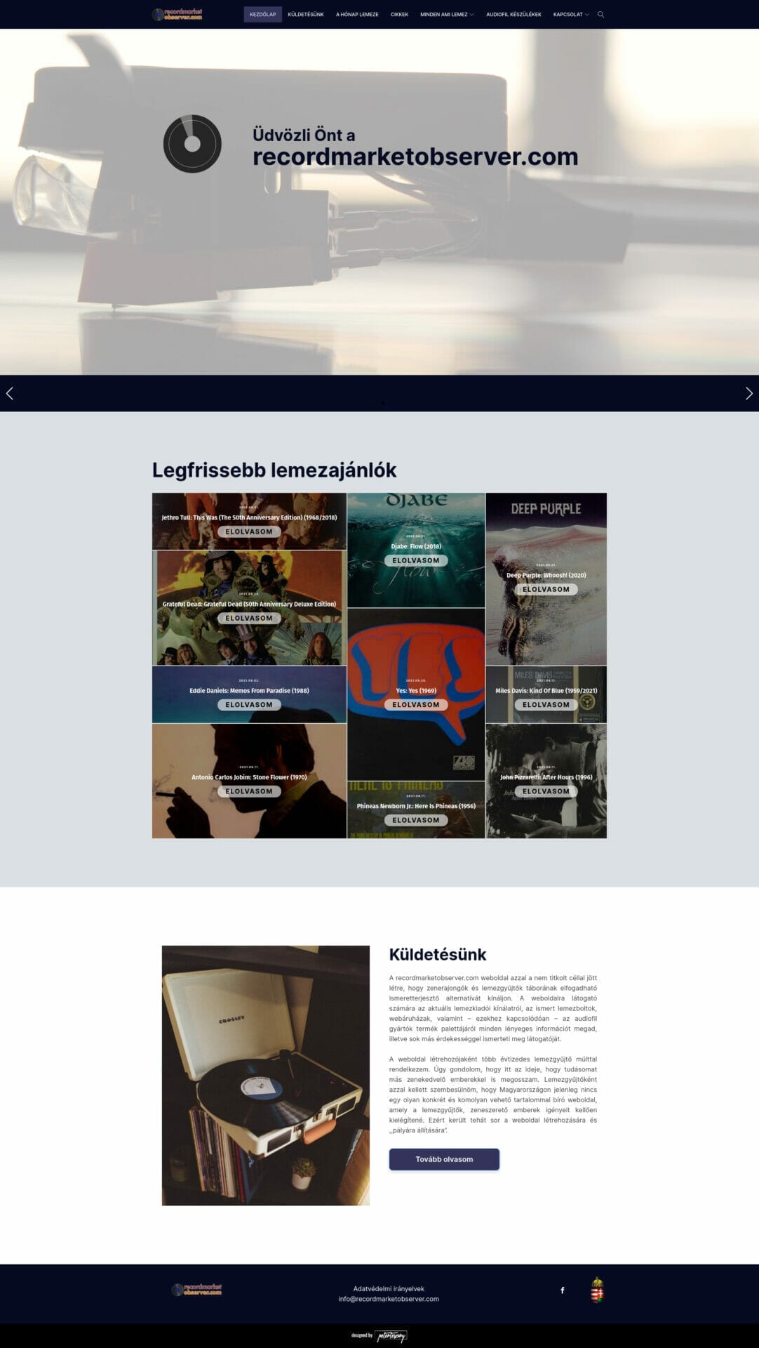 Recordmarketobserver weboldal fejlesztés