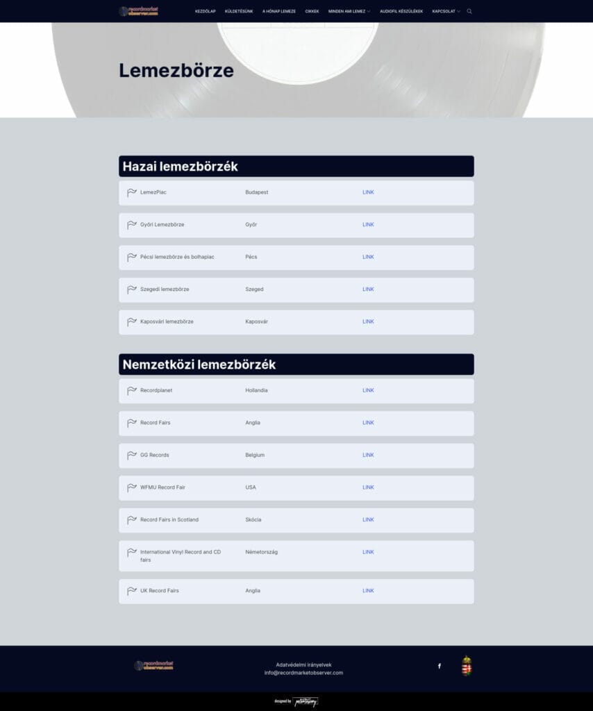 Recordmarketobserver.com weboldal fejlesztés