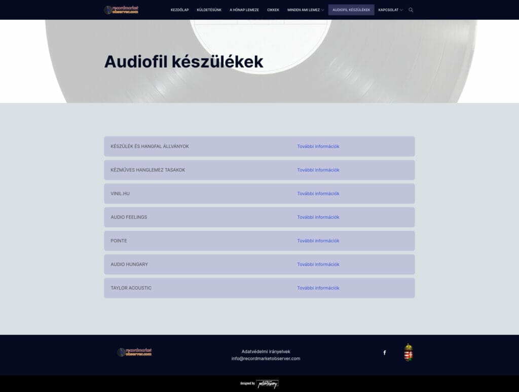 Recordmarketobserver.com weboldal fejlesztés
