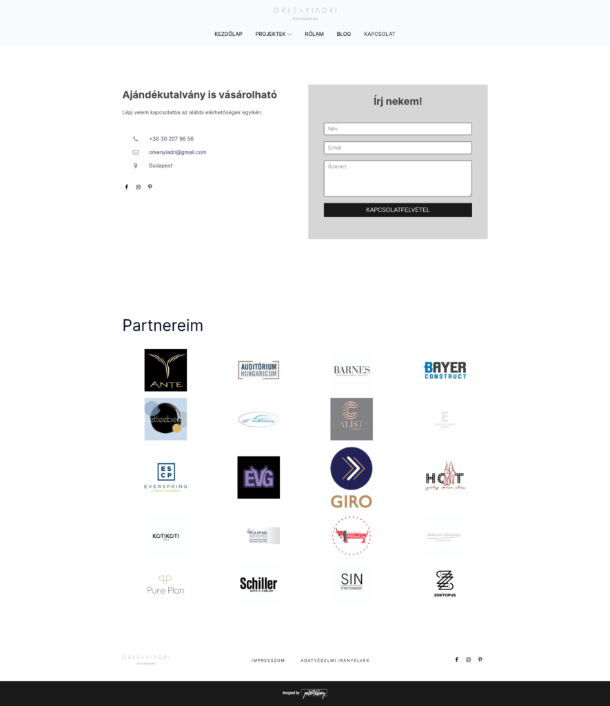 Örkényi Adri weboldal fejlesztés