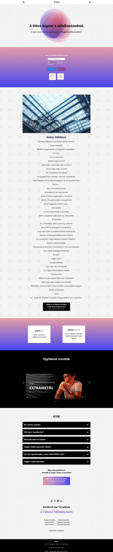 2100 Labs weboldal fejlesztés