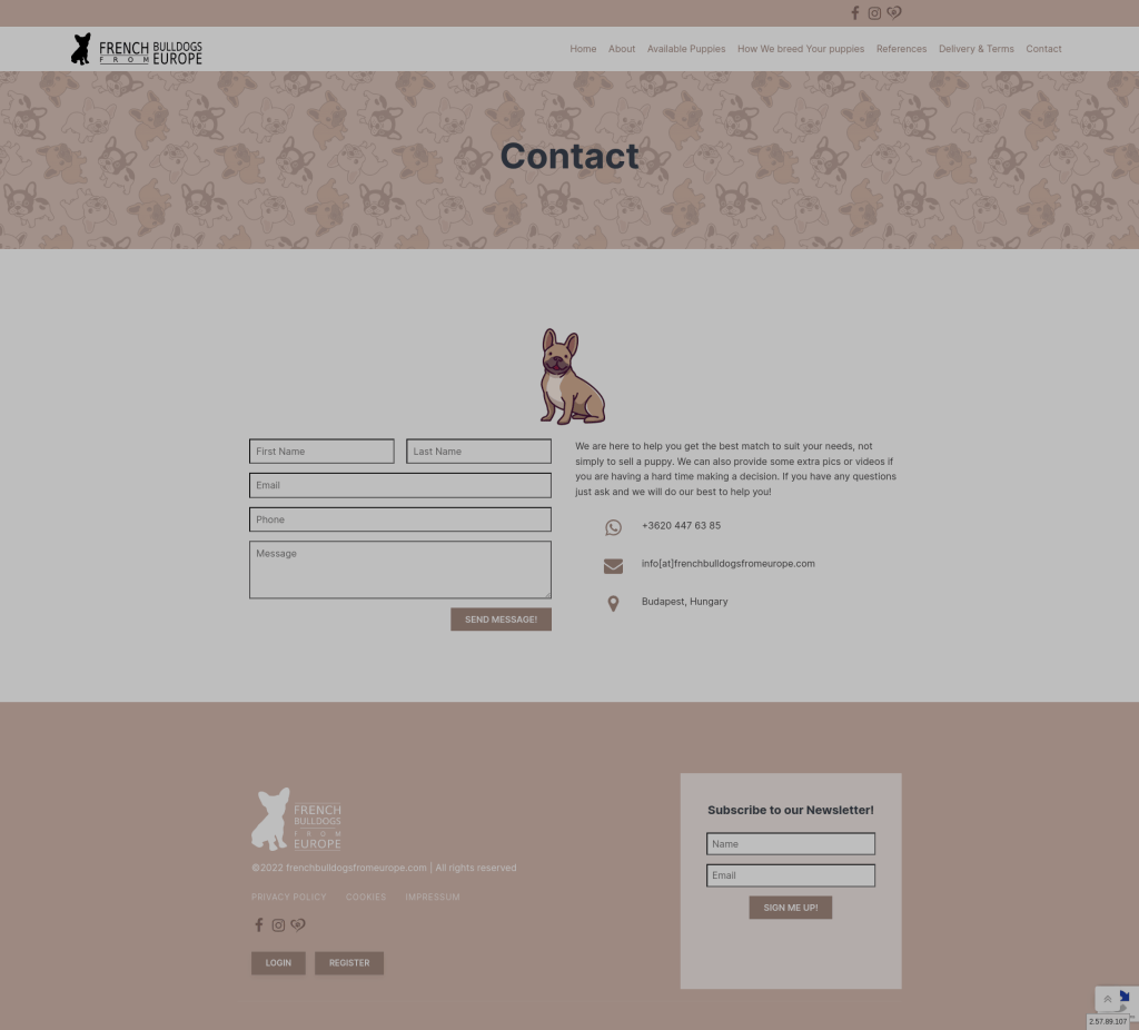 FrenchBulldogsFromEurope weboldal fejlesztés