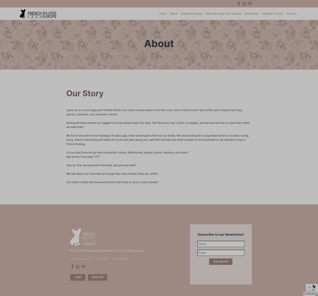 FrenchBulldogsFromEurope weboldal fejlesztés