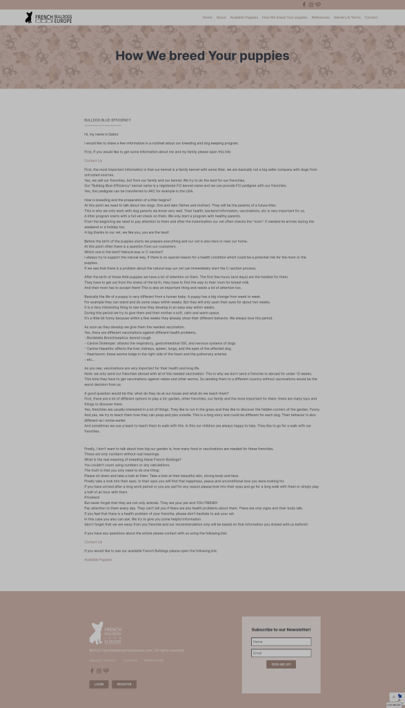 FrenchBulldogsFromEurope weboldal fejlesztés