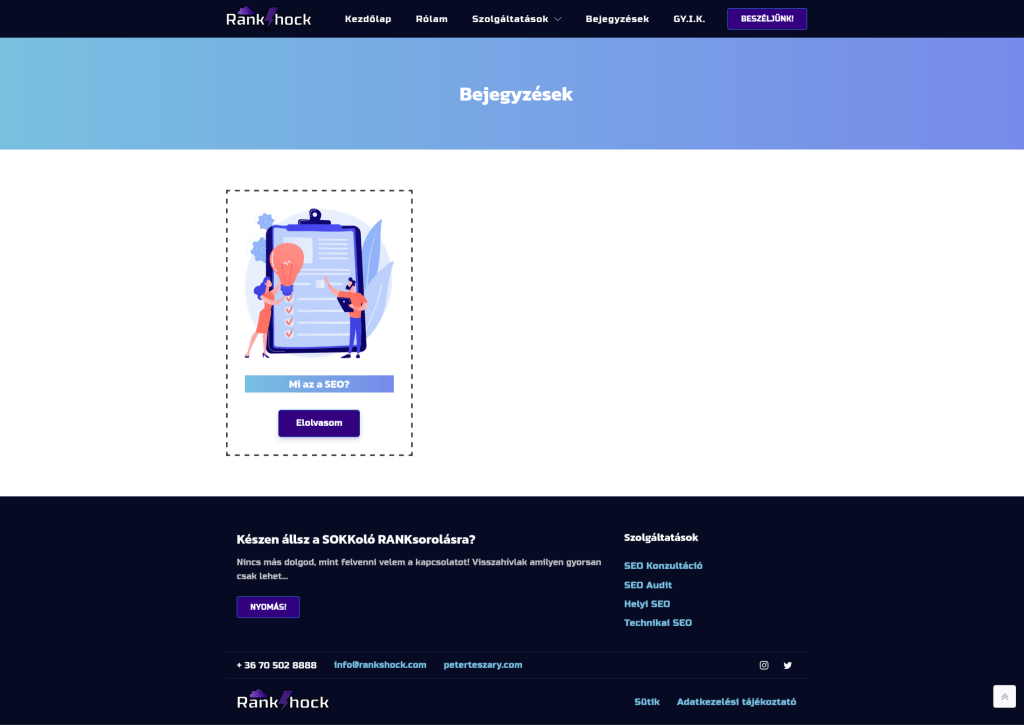 RankShock weboldal fejlesztés