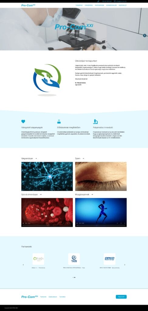 A PRO-COM weboldal és webshop fejlesztése